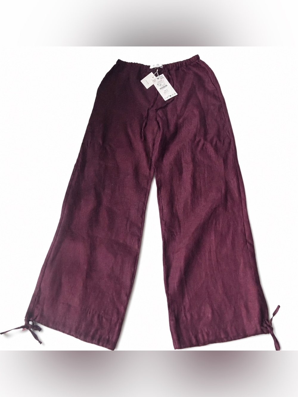 Zara 100%Linen puffy pants drawstring elastic waist summer relaxed fit. NWT
